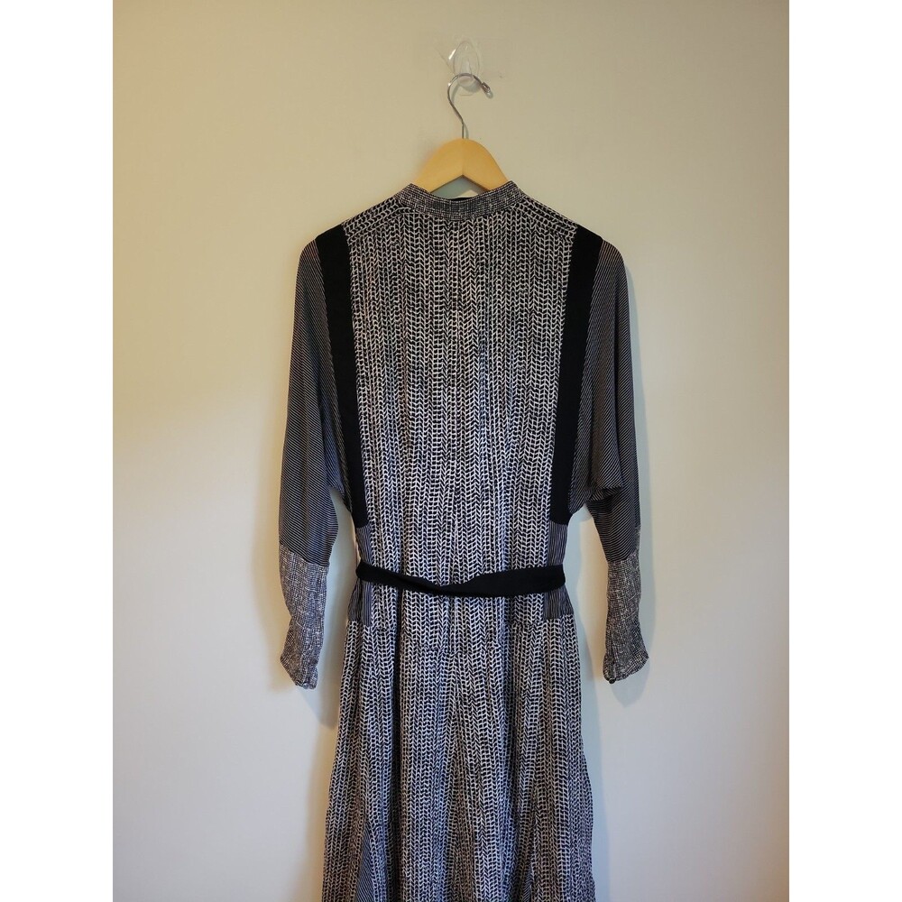 Reiss Tanis Mixed Print Midi Dress Belted Black Long Sleeve US 6 Career Chic - Picture 8 of 11